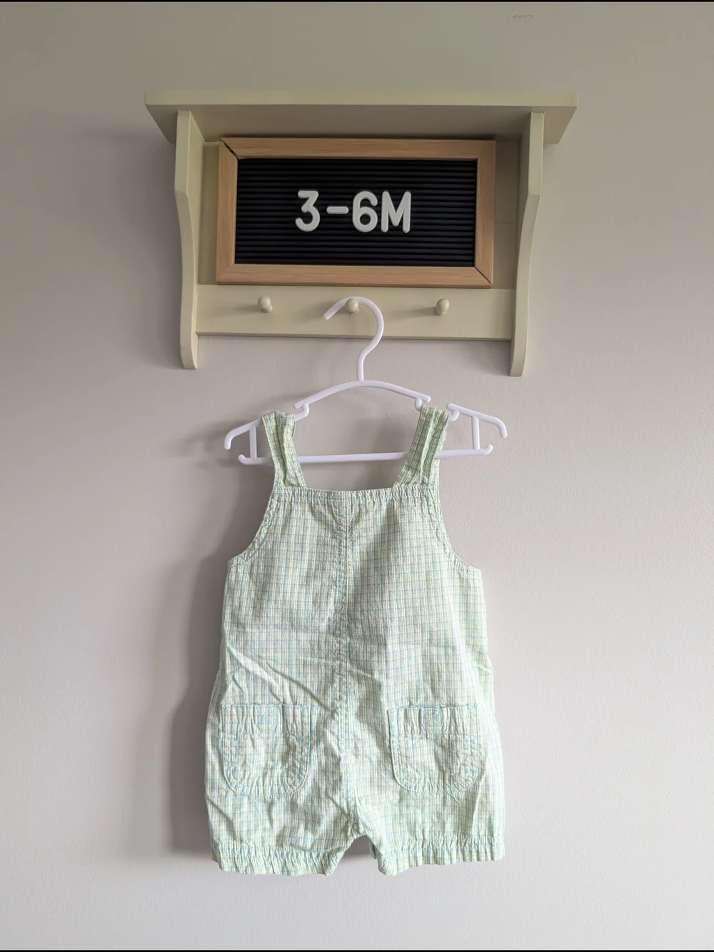 Vintage OshKosh B'gosh Light Green and White Plaid Baby Shortalls WithHelicopter